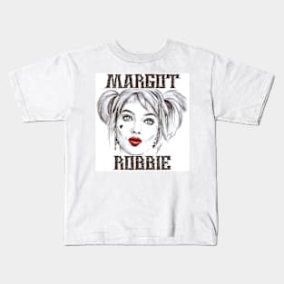 Margot Robbie hand drawing graphic design and illustration by ironpalette Kids T-Shirt